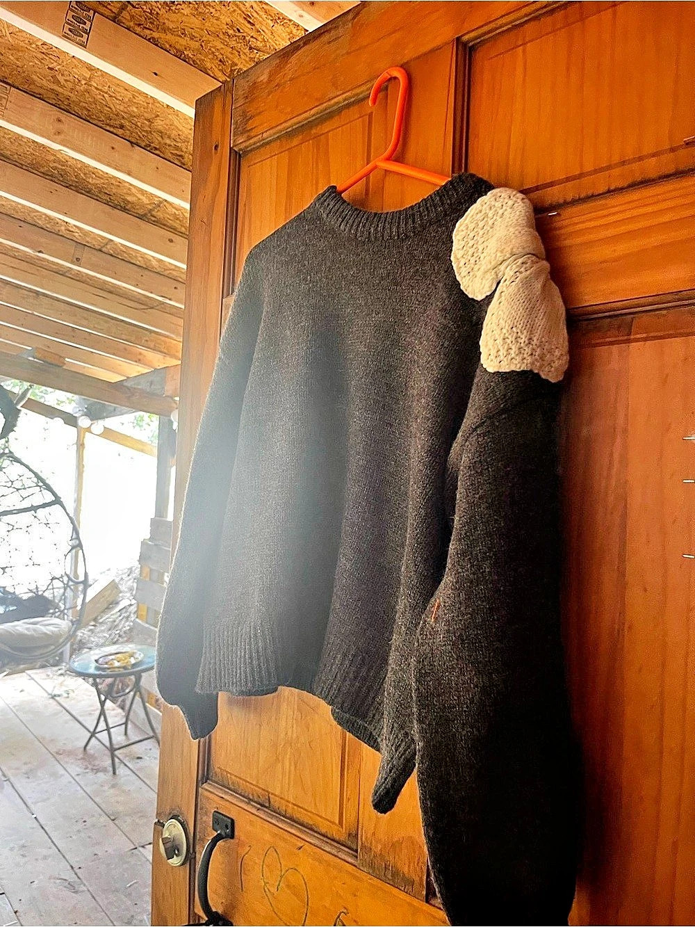 Carole Christian Gray Sweater with Cream Bow Detail Like New